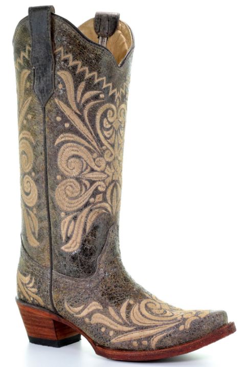 Corral Circle G Distressed Filigree Embroidered Womens Snip Toe Western Boots L5407