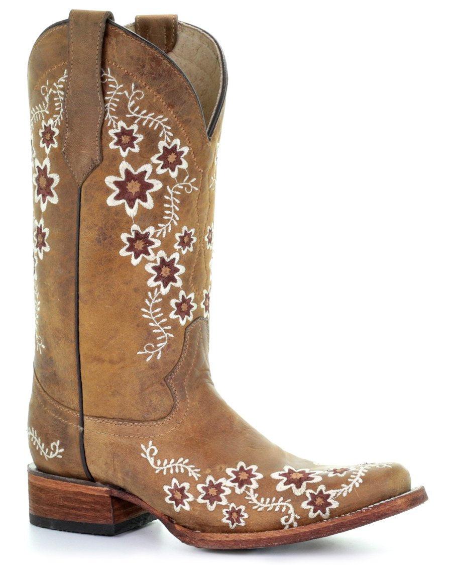 Corral Circle G Floral Embroidery Womens Square Toe Western Boots L5382