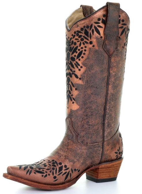 Corral Circle G Shedron Black Embroidered Womens Snip Toe Western Boots L5368