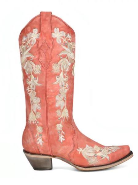 Corral Coral Floral Embroidered Womens 13 Inch Western Boots A4238