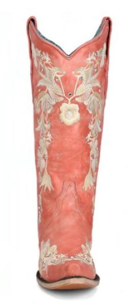 Corral Coral Floral Embroidered Womens 13 Inch Western Boots A4238