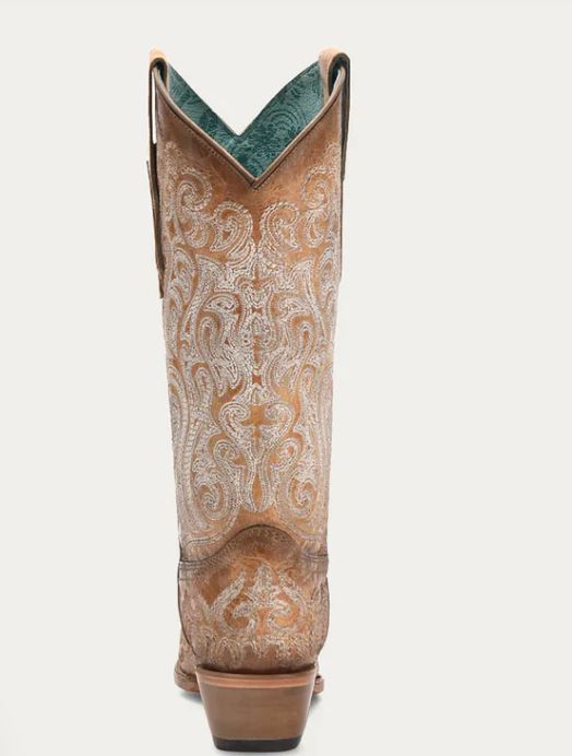 Corral Crackled Straw/Blue Luminescent Embroidery Women's 13 Inch Snip Toe Cowboy Boots C4144