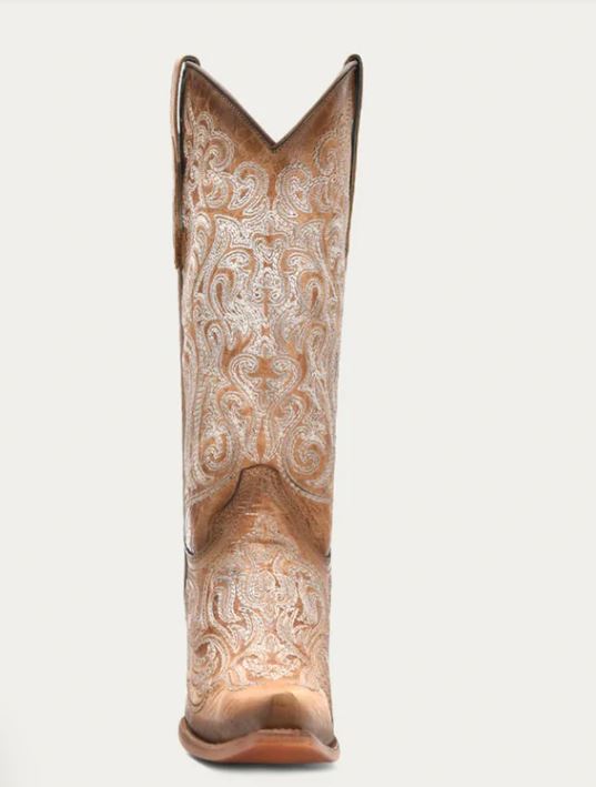 Corral Crackled Straw/Blue Luminescent Embroidery Women's 13 Inch Snip Toe Cowboy Boots C4144