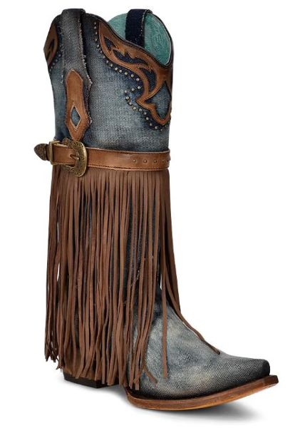 Corral Denim Harness Stud Fringe Womens Boots C3873