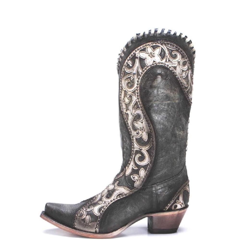 Corral Distressed Black Womens Snip Toe Western Boots E1540