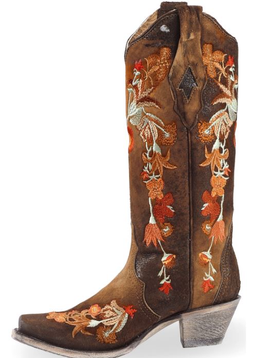 Corral Floral Embroidered Lamb Leather Womens Snip Toe Western Boots A3597
