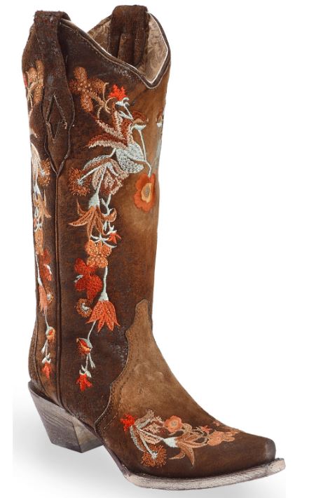Corral Floral Embroidered Lamb Leather Womens Snip Toe Western Boots A3597