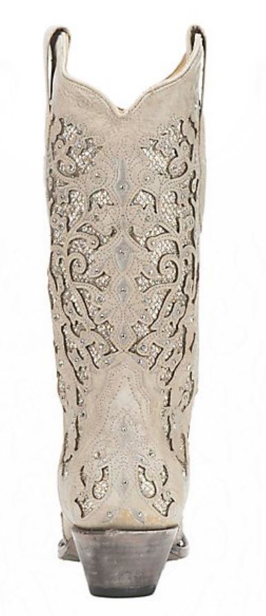 Corral Glitter And Crystal Inlay White Wedding Womens Boots A3322