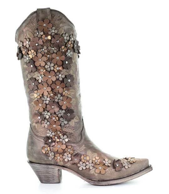 Corral Handcrafted Floral Womens Snip Toe Western Boots A3602
