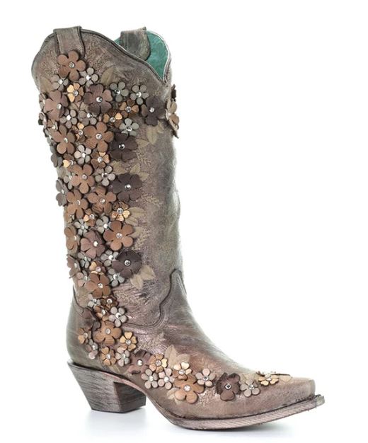 Corral Handcrafted Floral Womens Snip Toe Western Boots A3602