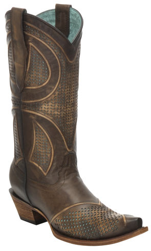 Corral Laser Cut Snip Toe Maple Womens Western Boots C3136