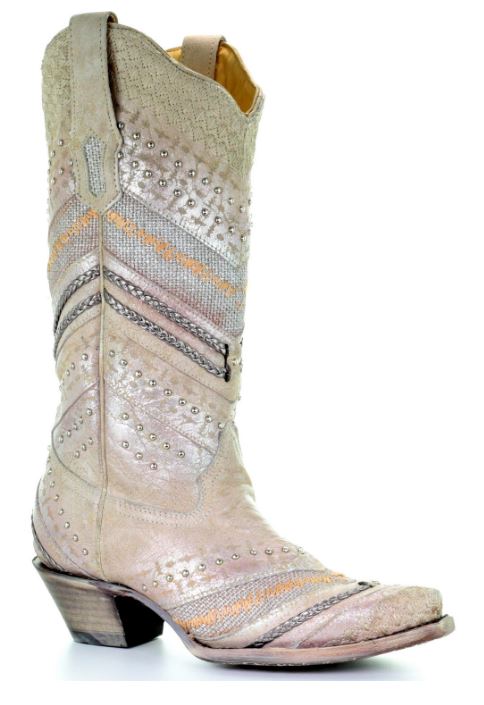 Corral Metallic Studded & Embroidery Snip Toe Womens Cowgirl Western Boots A3604