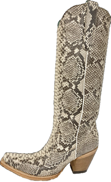 Corral Natural Python Glitter 15 inch Tall Top Full Exotic Snip Toe Women's Western Boots A4447