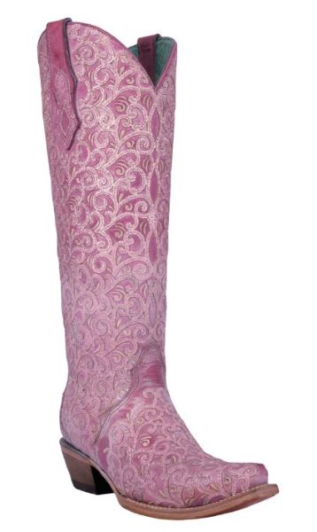 Corral Pink Glitter Overlay 16 inch Women's Snip Toe Boots C4071