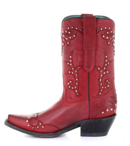 Corral Red Vintage Embroidery And Studs Womens Short Boots G1501