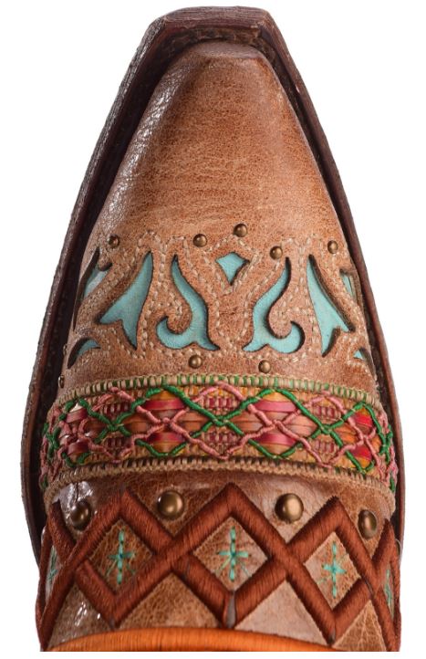 Corral Straw Inlay Embroidered Stud Snip Toe Womens Western Boots C3284