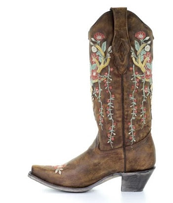 Corral Tan Deer Skull Overlay And Floral Embroidered Womens Boots A3652
