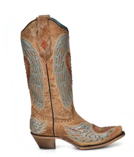 Corral Tan Sandheart And Wings Overlay Womens Western Boots A4235
