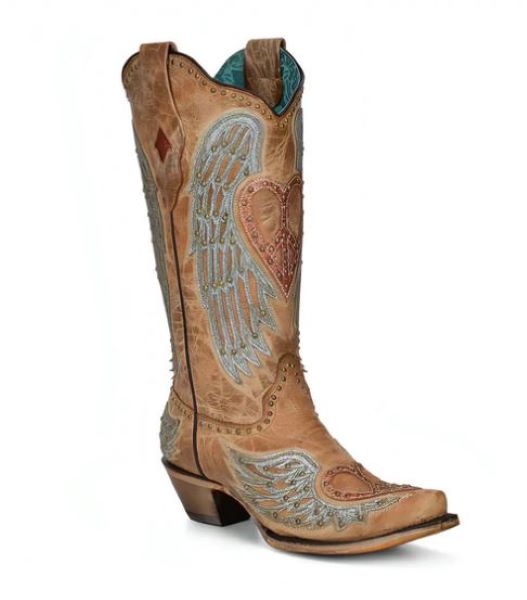 Corral Tan Sandheart and Wings Overlay Womens Western Boots A4235