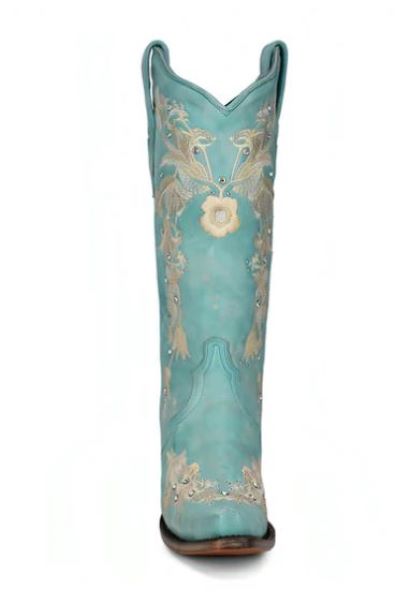 Corral Turquoise Boots With Embroidered Floral Pattern And Crystals A4239