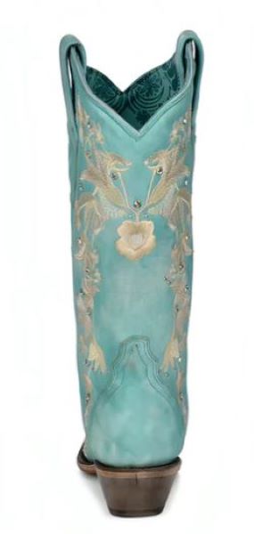 Corral Turquoise Boots With Embroidered Floral Pattern And Crystals A4239