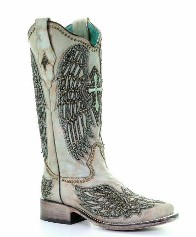 Corral Turquoise Cross & Wings Overlay & Studs Ladies Boots A3743