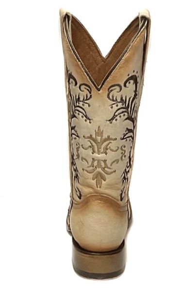 Corral White And Brown Ladies Embroidered Square Toe Western Boots L2050