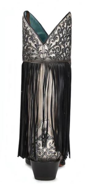 Corral White/Black Overlay 13 Inch Boots With Embroidery And Fringe C3877