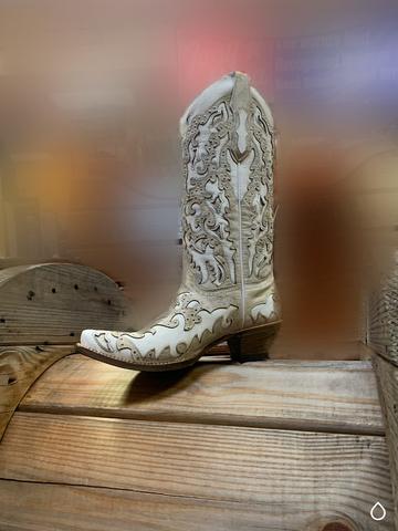 Corral White Glitter Inlay/Stud Womens Western Boots C3598
