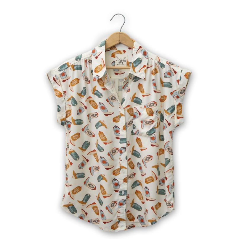 Cotton and Rye Cutie Booties Women's Collared Short Sleeve Shirt CRW9502