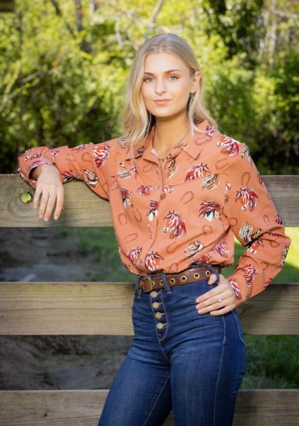 Cotton and Rye Orange Base Shenandoah Women's Collared Pearl Snap Top CRW909O