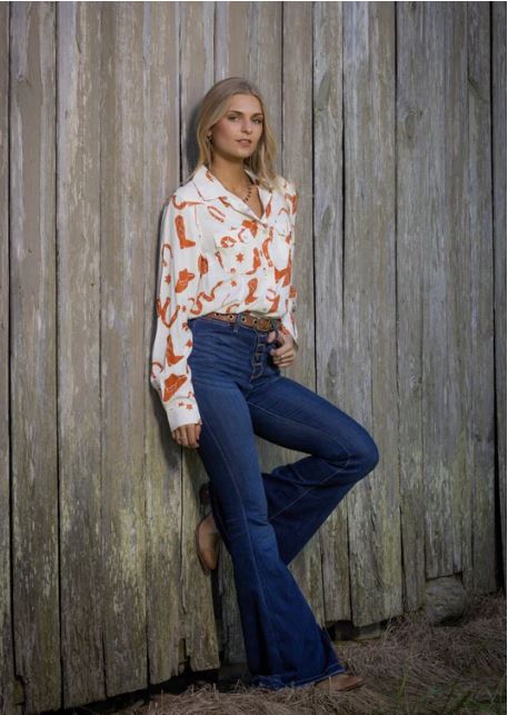 Cotton And Rye Outfitters Granger Wild West Women's Collared Neck Longsleeve Snap Shirt CRW902R