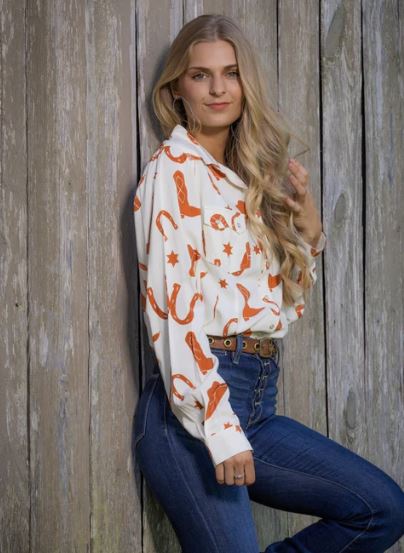 Cotton And Rye Outfitters Granger Wild West Women's Collared Neck Longsleeve Snap Shirt CRW902R