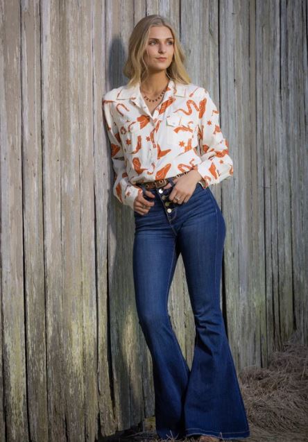 Cotton And Rye Outfitters Granger Wild West Women's Collared Neck Longsleeve Snap Shirt CRW902R