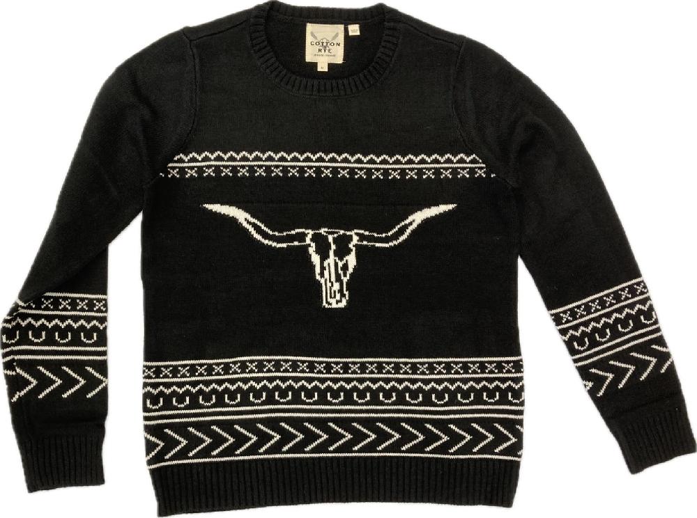 Cotton & Rye Black/White Longhorn Women's Sweater CRK211BK