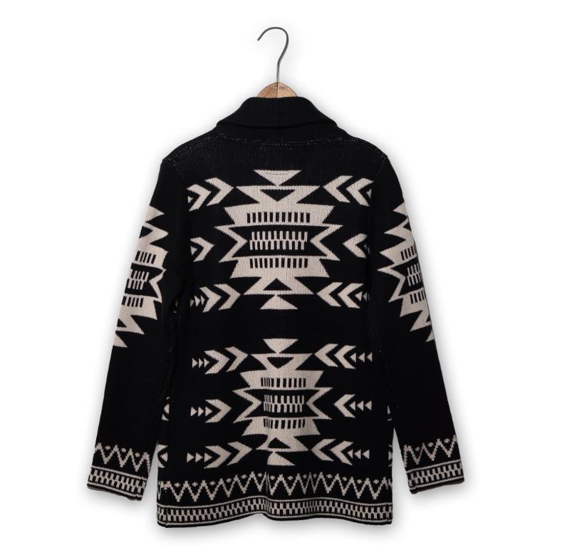 Cotton & Rye Black/White Women's Shawl Collar Aztec Print Cardigan CRK843M