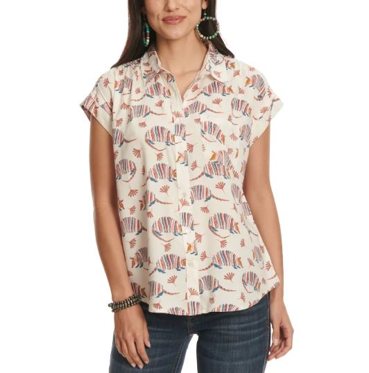 Cotton & Rye 'Dillo Print Women's Collared Short Sleeve Button Front Shirt CRW917W