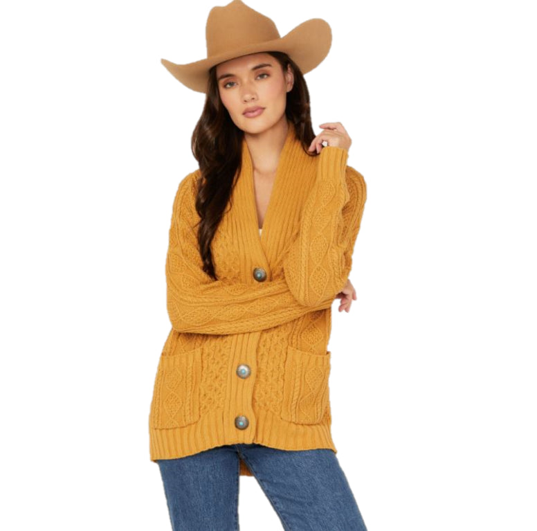 Cotton & Rye Gold Cable Knit Concho Button-Down Women's Cardigan CRK844GD