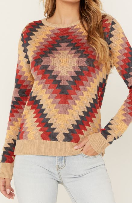 Cotton & Rye Multicolored Border Women's Sweater CRK806M