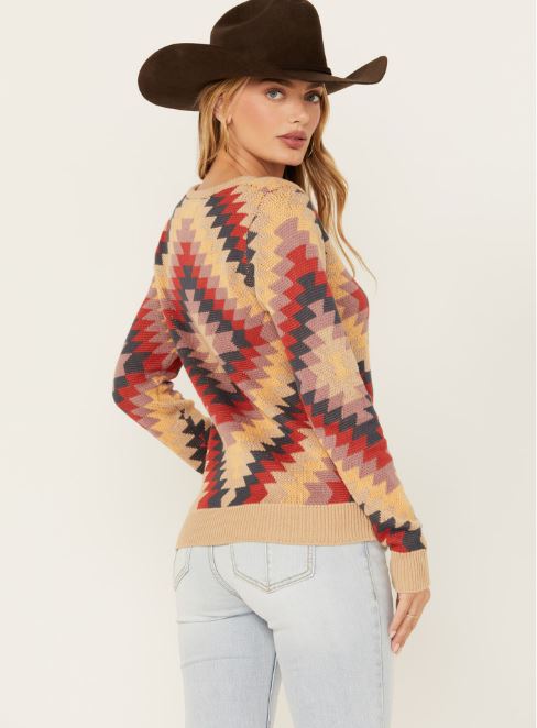 Cotton & Rye Multicolored Border Women's Sweater CRK806M