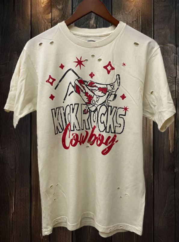Country Deep Natural Kick Rocks Cowboy Distressed 80's Vintage T-Shirt CRPKICKRKNT
