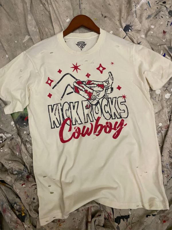 Country Deep Natural Kick Rocks Cowboy Distressed 80's Vintage T-Shirt CRPKICKRKNT