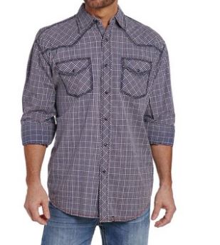 Cowboy Up by Sidran Blue Heavy Stitched Plaid Mens Shirt CB70903