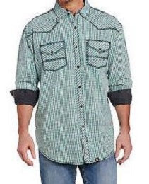 Cowboy Up by Sidran Blue Long Sleeve Vintage Wash Woven Mens Shirt CB71202