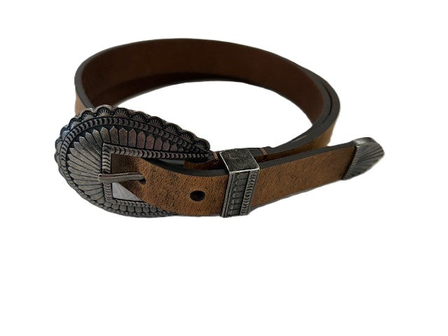 Cowgirls Rock Brown Distressed Genuine Leather Women's Belt with 3 Piece Buckle Set 966300-200