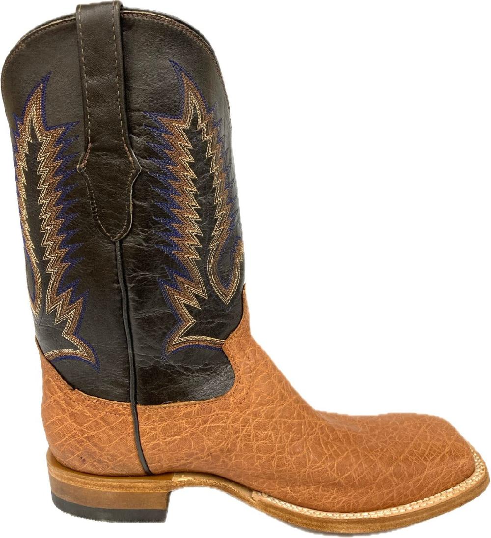 Cowtown Boots Tan With Dark Brown Top Men's Elephant Tan Wide Square Toe Western Boots Q828