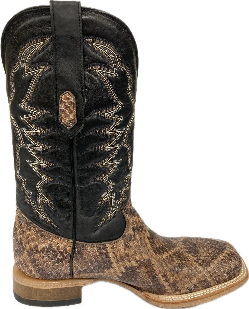 Cowtown Natural/Brown/Black With Embroidery Men's Wide Square Toe Rattlesnake Print Western Boots Q6715