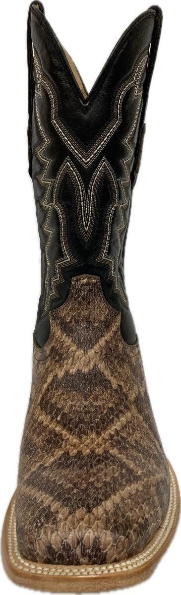 Cowtown Natural/Brown/Black With Embroidery Men's Wide Square Toe Rattlesnake Print Western Boots Q6715