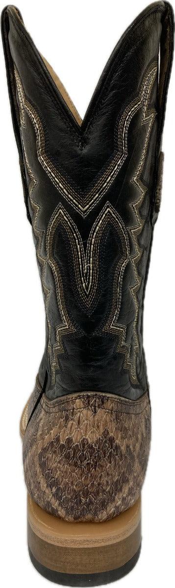 Cowtown Natural/Brown/Black With Embroidery Men's Wide Square Toe Rattlesnake Print Western Boots Q6715