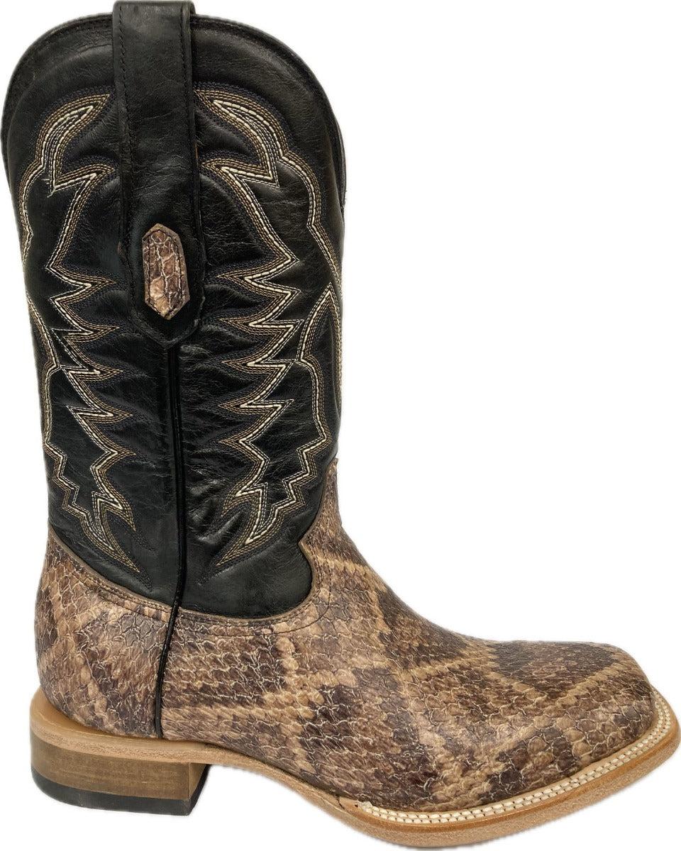 Cowtown Natural/Brown/Black with Embroidery Men's Wide Square Toe Rattlesnake Print Western Boots Q6715